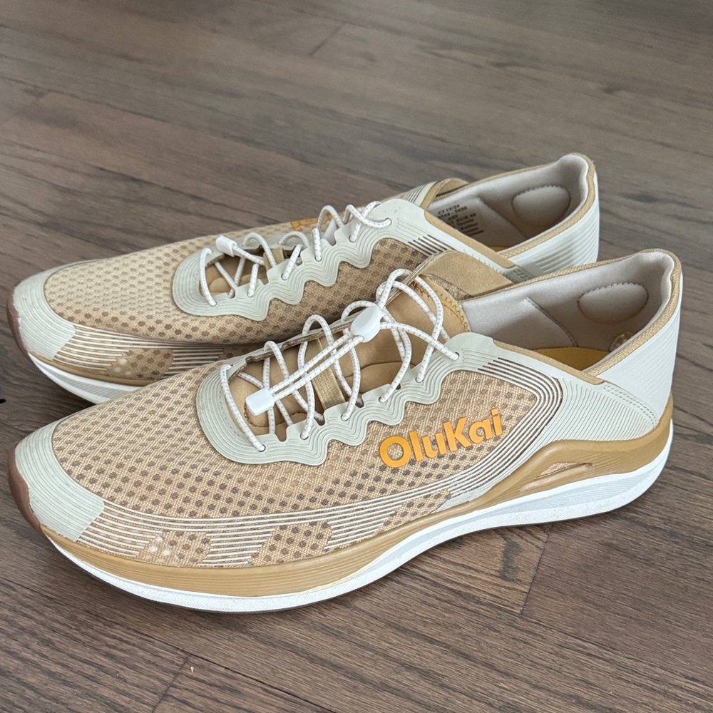 OluKai Men's Sneakers in Tan and White